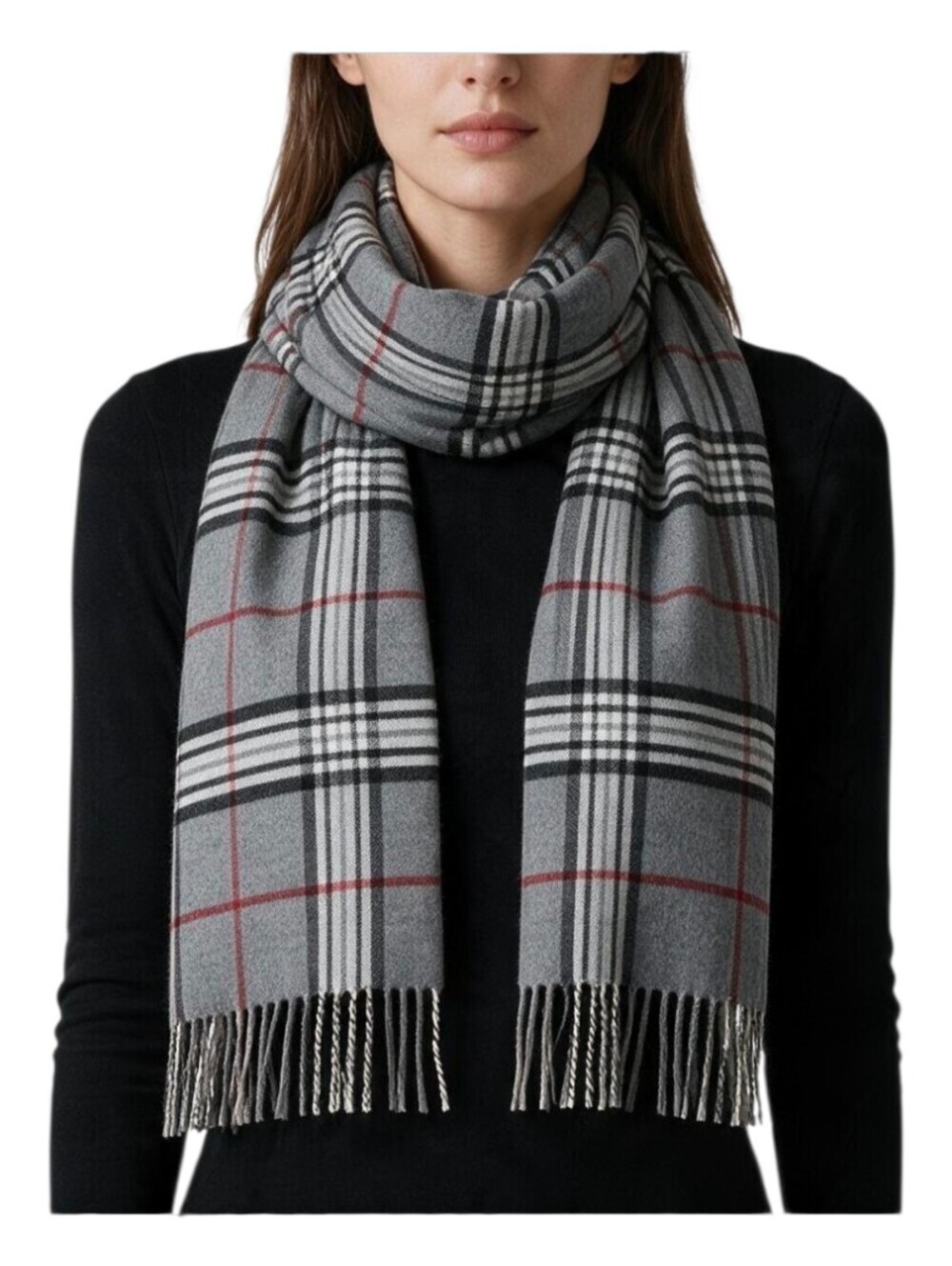 V Fraas Gray Plaid Old Money Quiet Luxury Holiday Party Cashmink Scarf Germany